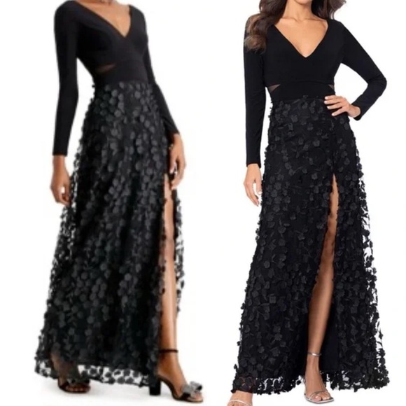 NWT Xscape Black Textured Evening Gown Size 10 - Picture 2 of 4